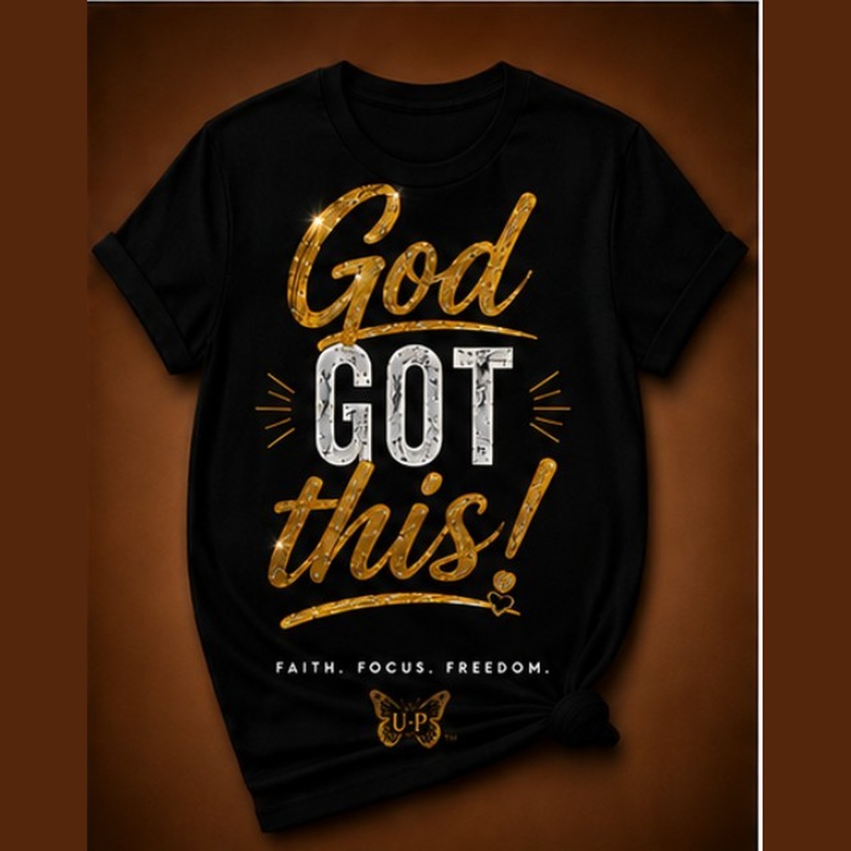 GOD GOT THIS! design shown on black apparel